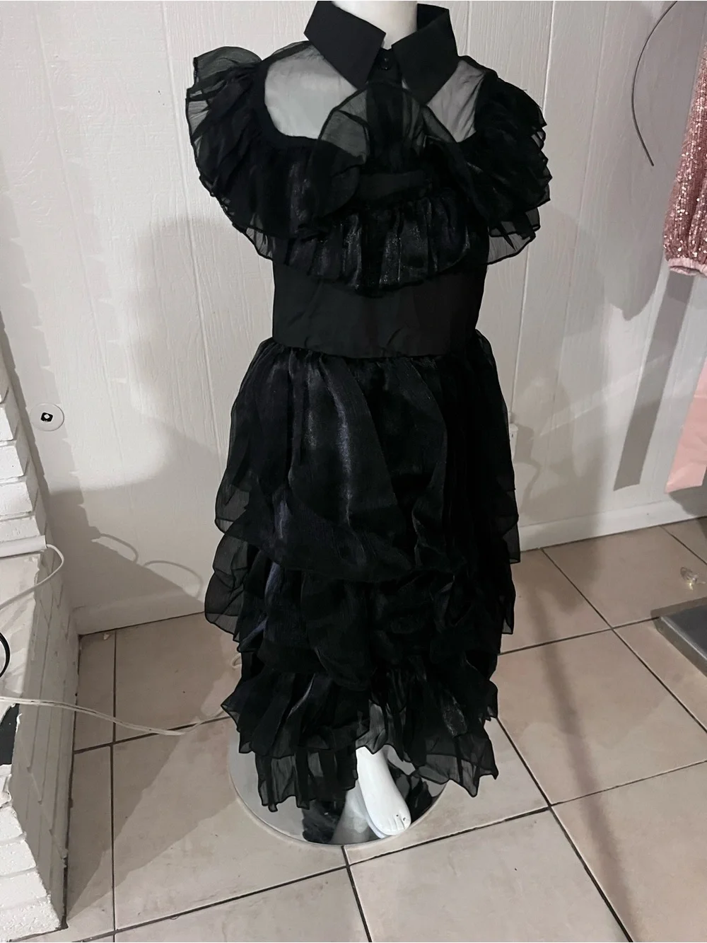 Black Ruffled Tiered Sheer Midi Dress